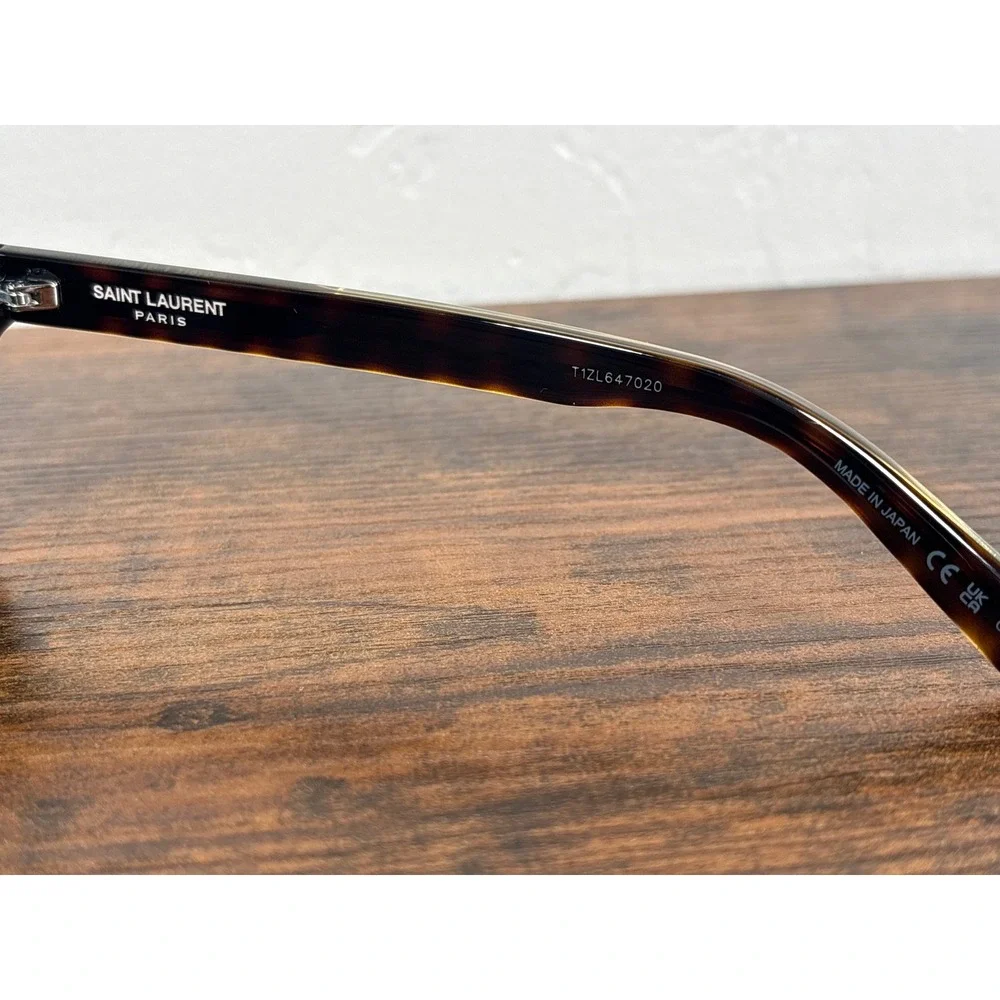 Saint Laurent SL‎ 662 004 Havana Crystal Grey Rectangular Sunglasses Made Japan